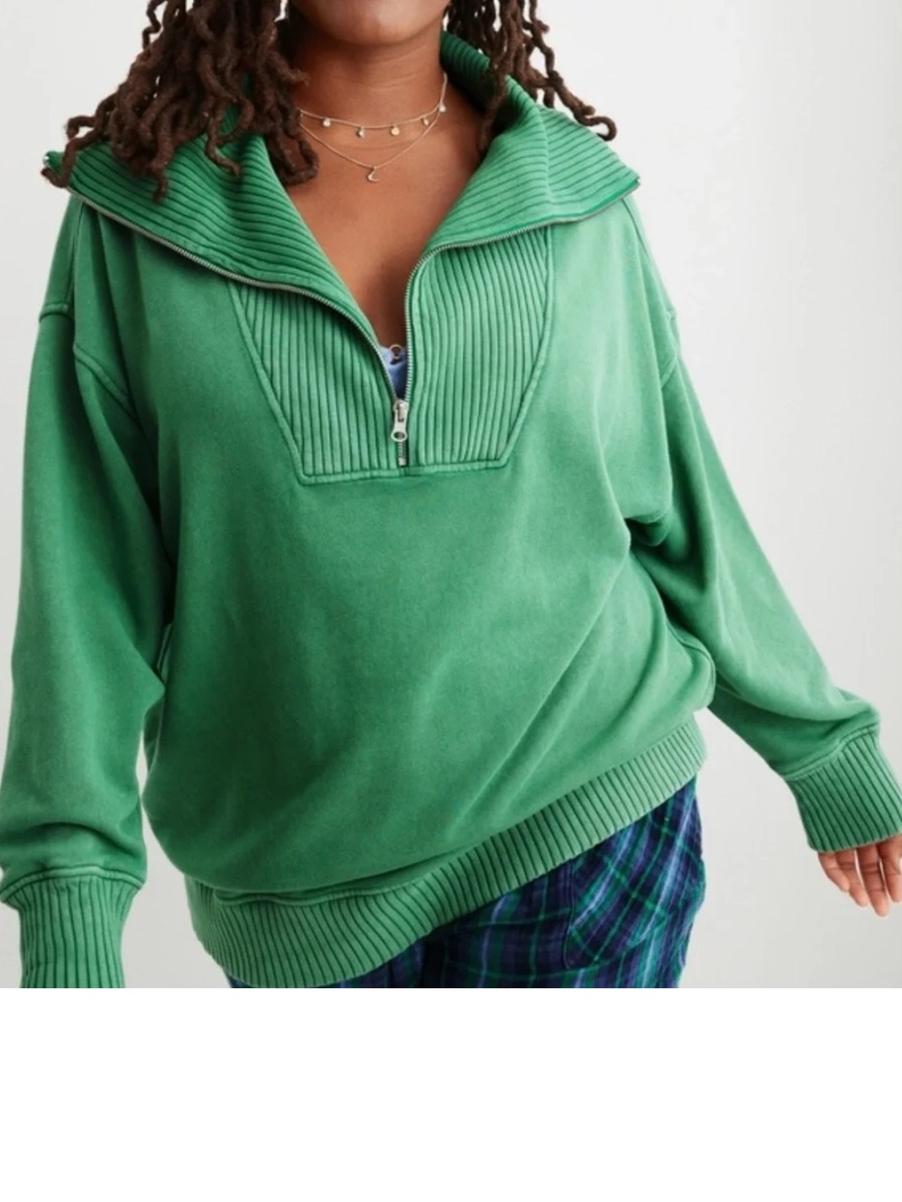 Aerie Down to Earth Quarter-Zip Sweatshirt Green Size M – Oversized Cozy